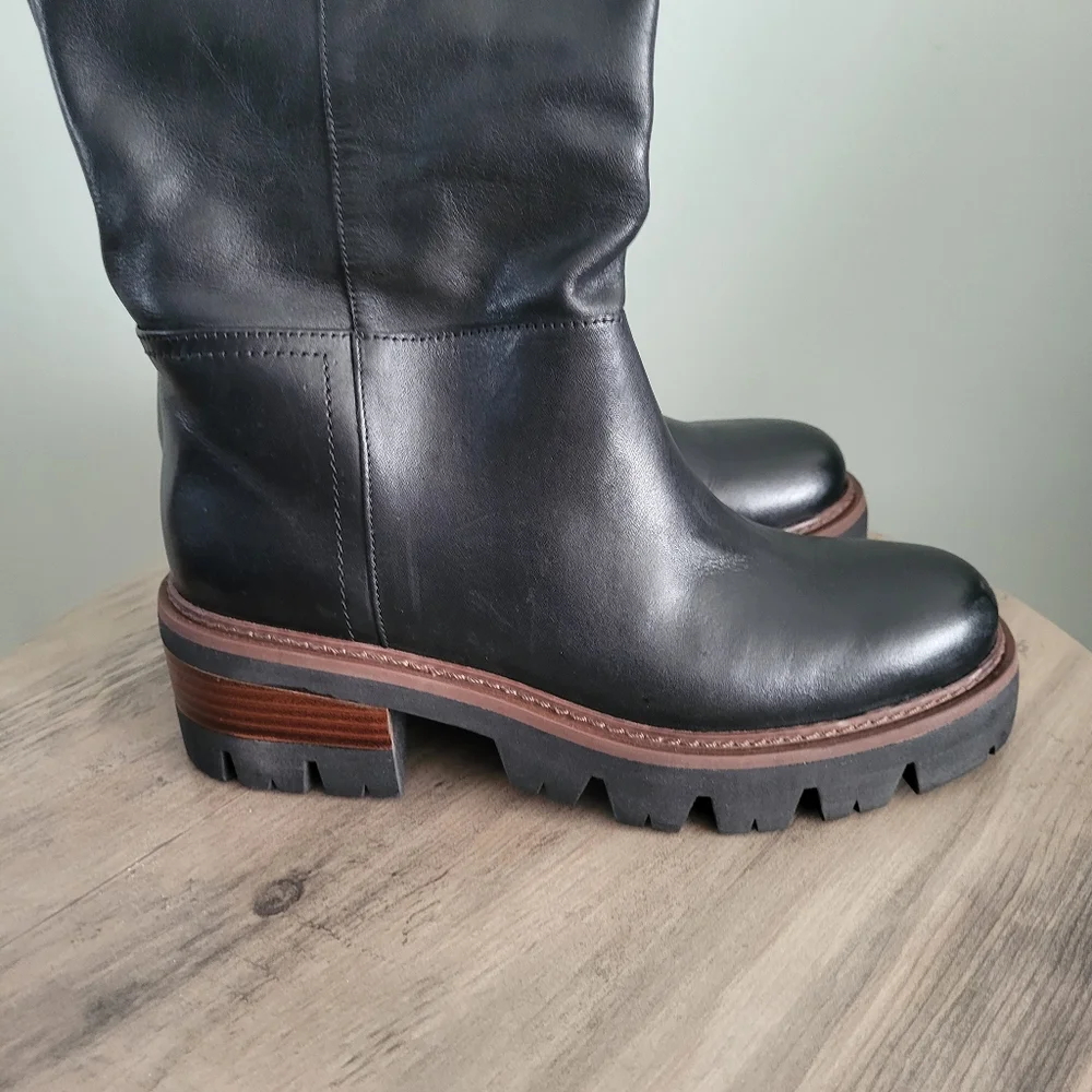 Abrezzo Womens Bailey Mid‎ Tractor Boots Size 7 Chunky Block Heel Leather Brazil